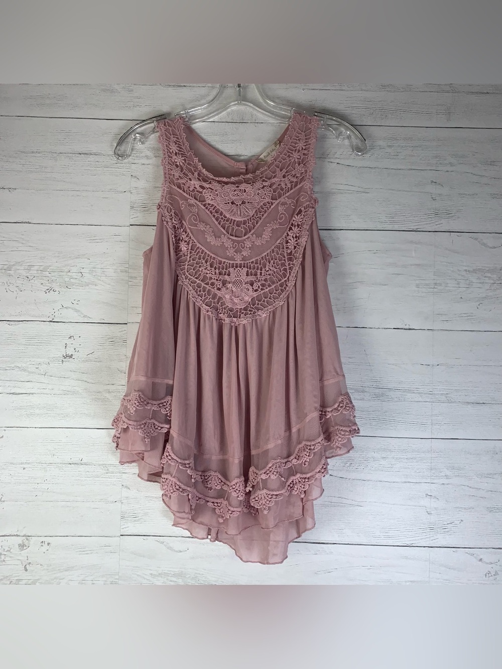 Altar'd State Mauve Crochet Lace Mesh Sheer Sleeveless Tunic Womens S Boho